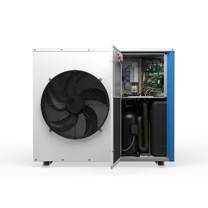 Inside the MultiFlow chiller — compressor, electronics, PLC controller